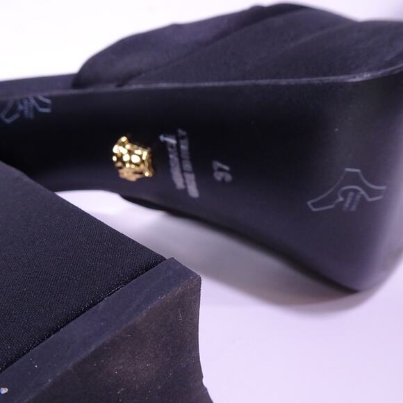 Versace Aevitas Medusa Satin Leather Crystal Charm Double Platform Sandals Sz 37 - Picture 16 of 16